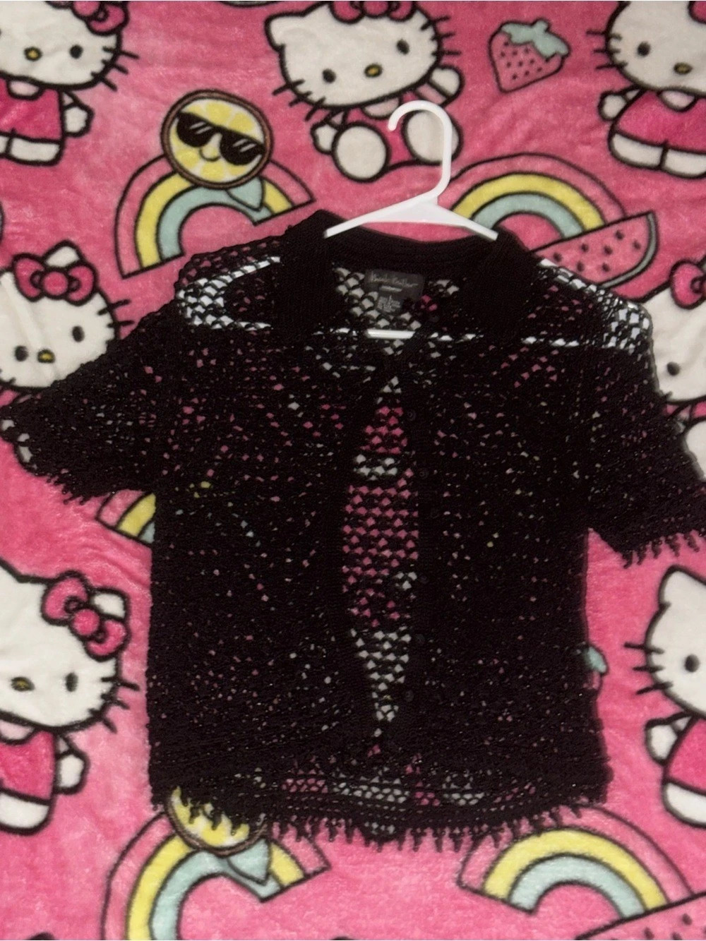 Nicole Miller Black Open-Knit Fringe Cardigan